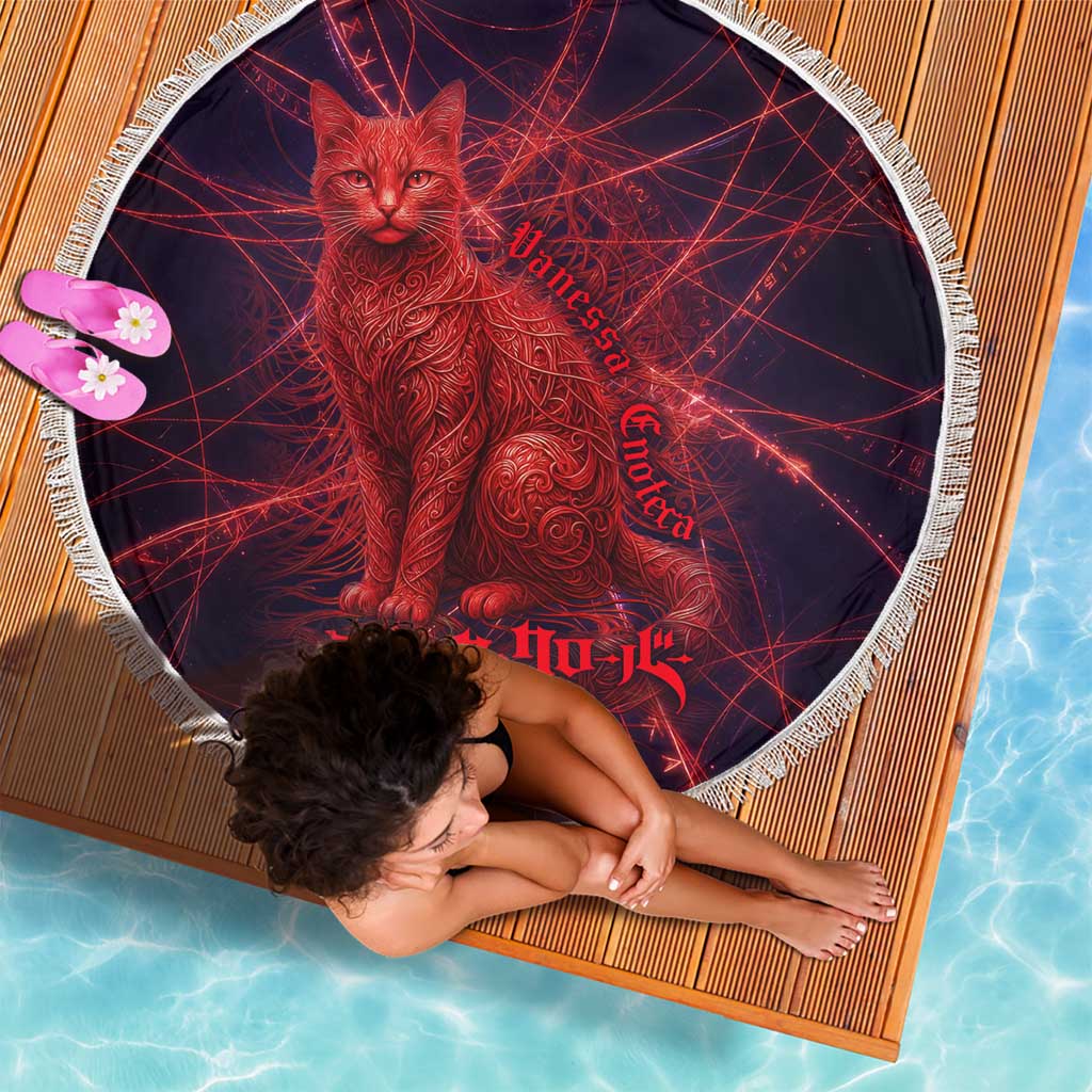 Vanessa Enoteca Black Clover Beach Blanket Arcane Thread Magic Style with Mystic Red Cat Motif