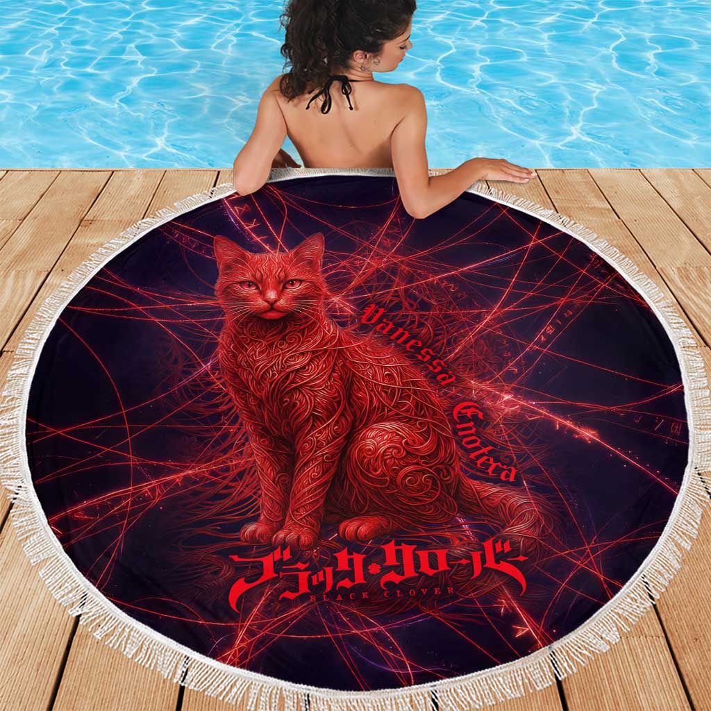 Vanessa Enoteca Black Clover Beach Blanket Arcane Thread Magic Style with Mystic Red Cat Motif