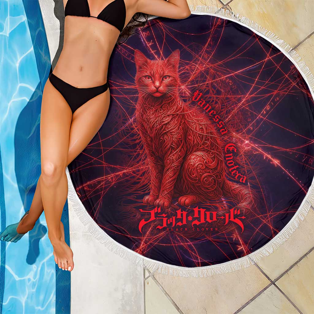 Vanessa Enoteca Black Clover Beach Blanket Arcane Thread Magic Style with Mystic Red Cat Motif