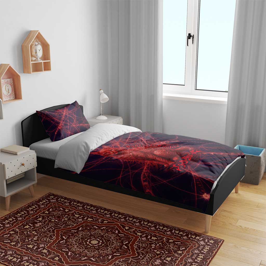 Vanessa Enoteca Black Clover Bedding Set Arcane Thread Magic Style with Mystic Red Cat Motif