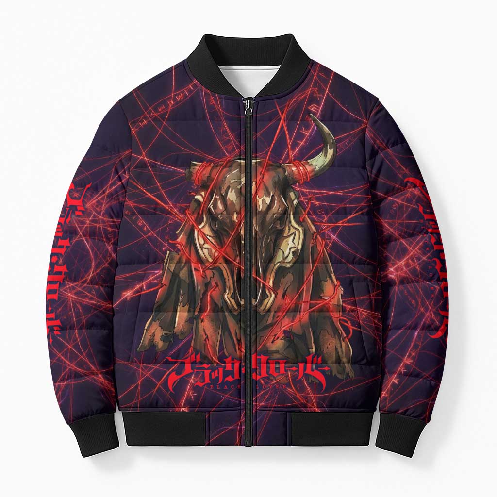 Vanessa Enoteca Black Clover Bomber Puffer Jacket Arcane Thread Magic Style with Mystic Red Cat Motif