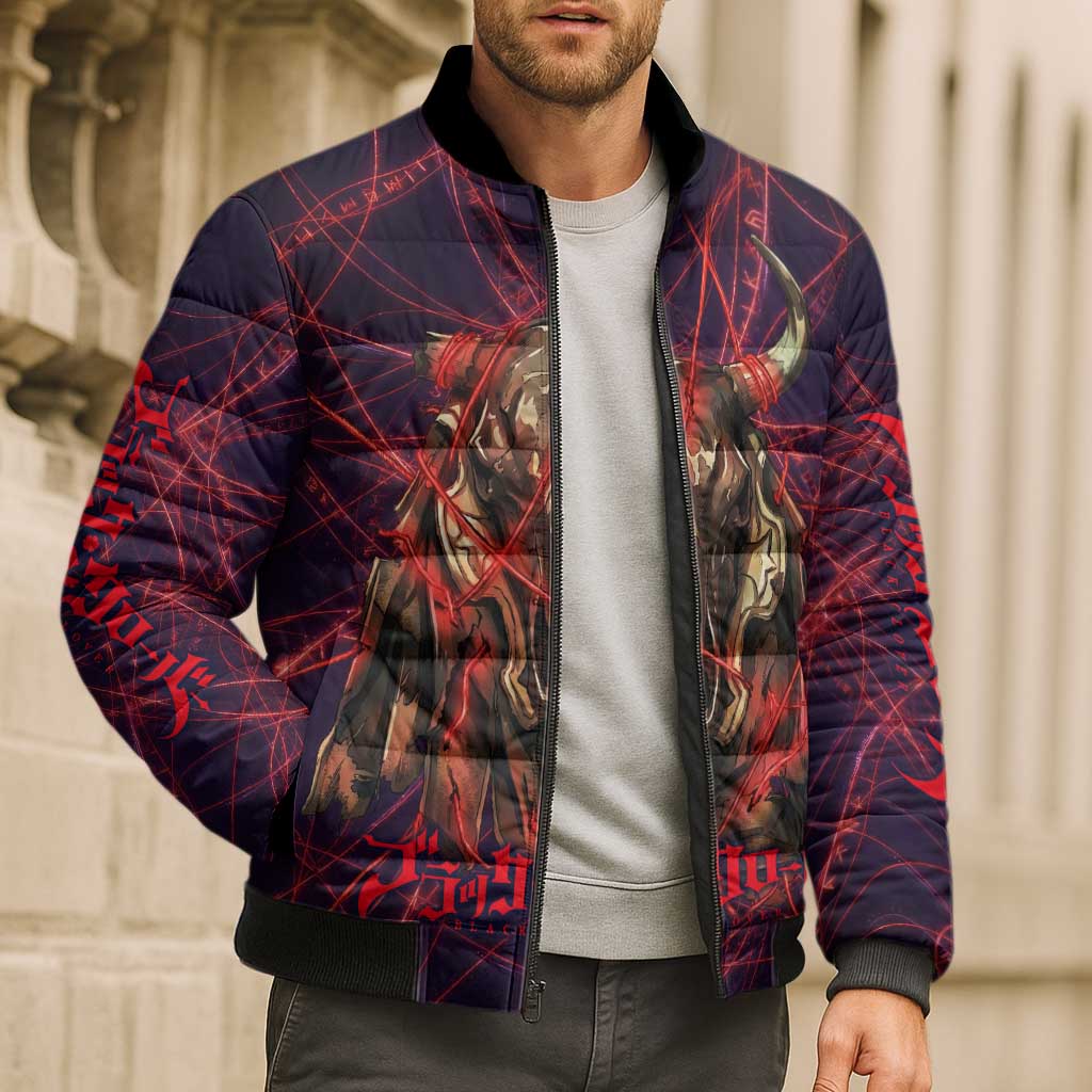Vanessa Enoteca Black Clover Bomber Puffer Jacket Arcane Thread Magic Style with Mystic Red Cat Motif