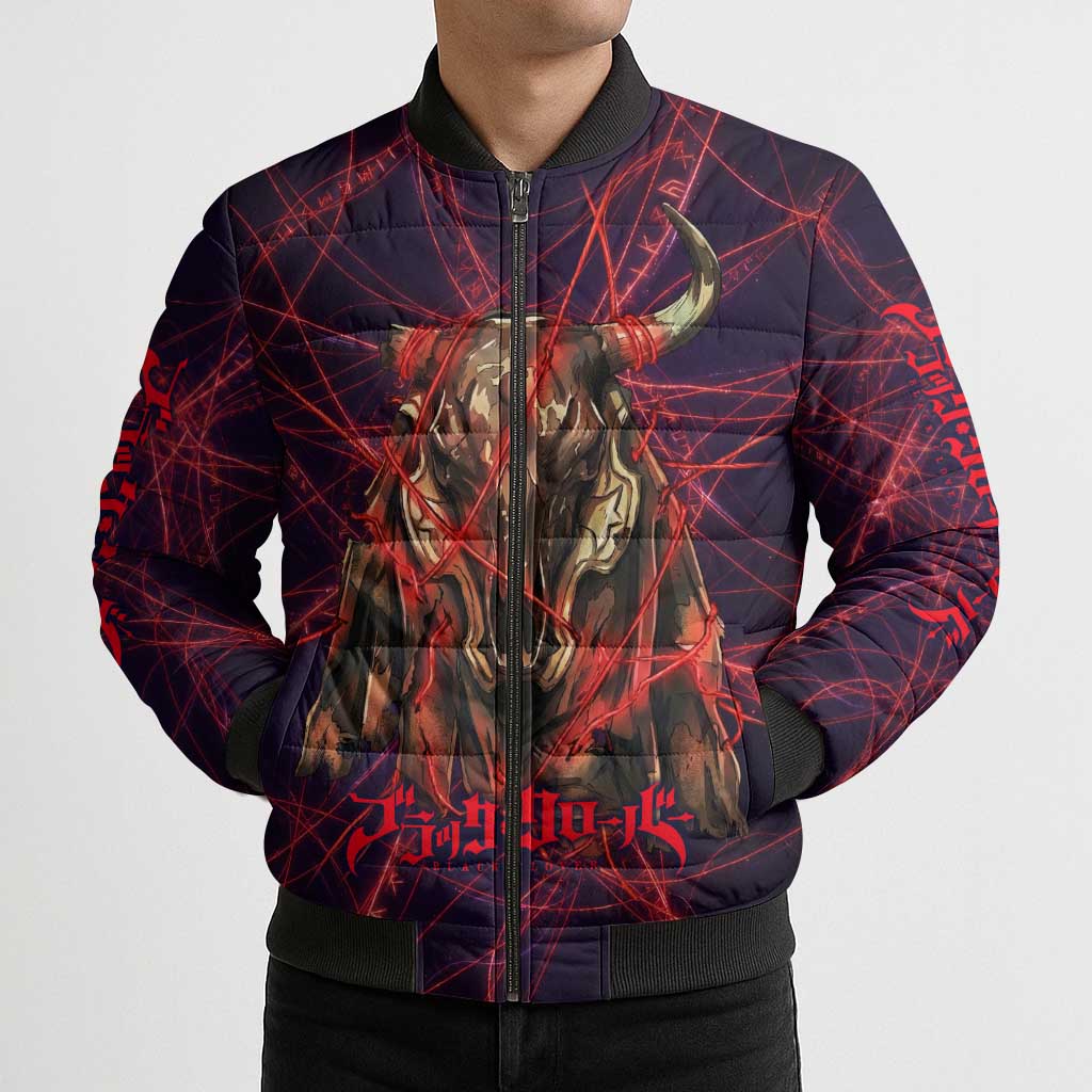Vanessa Enoteca Black Clover Bomber Puffer Jacket Arcane Thread Magic Style with Mystic Red Cat Motif