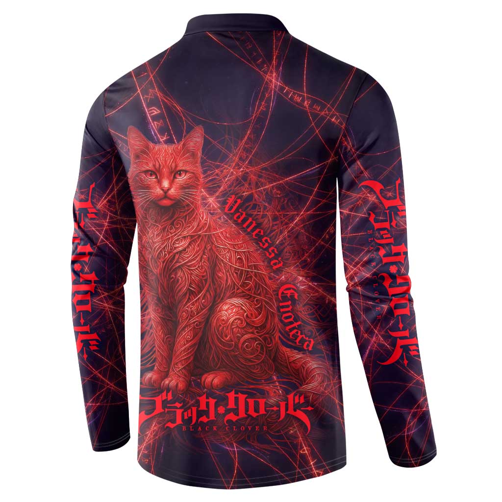 Vanessa Enoteca Black Clover Button Sweatshirt Arcane Thread Magic Style with Mystic Red Cat Motif