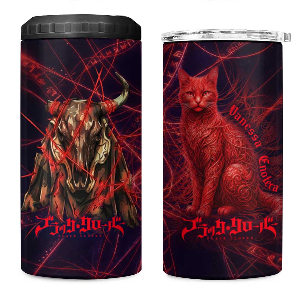 Vanessa Enoteca Black Clover 4 in 1 Can Cooler Tumbler Arcane Thread Magic Style with Mystic Red Cat Motif