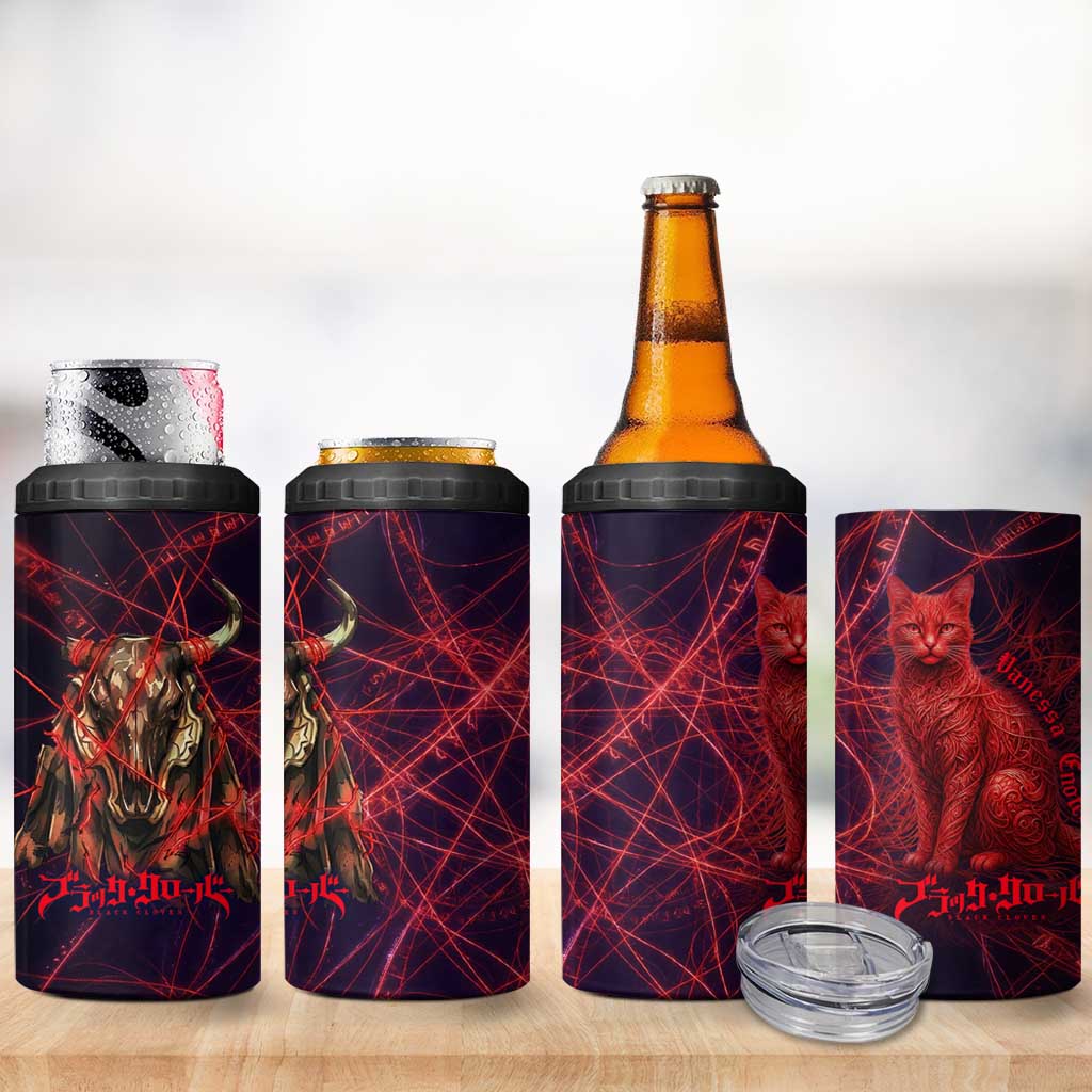 Vanessa Enoteca Black Clover 4 in 1 Can Cooler Tumbler Arcane Thread Magic Style with Mystic Red Cat Motif