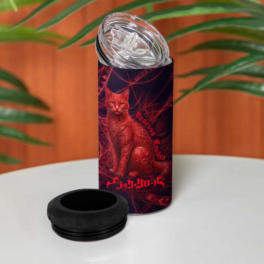 Vanessa Enoteca Black Clover 4 in 1 Can Cooler Tumbler Arcane Thread Magic Style with Mystic Red Cat Motif