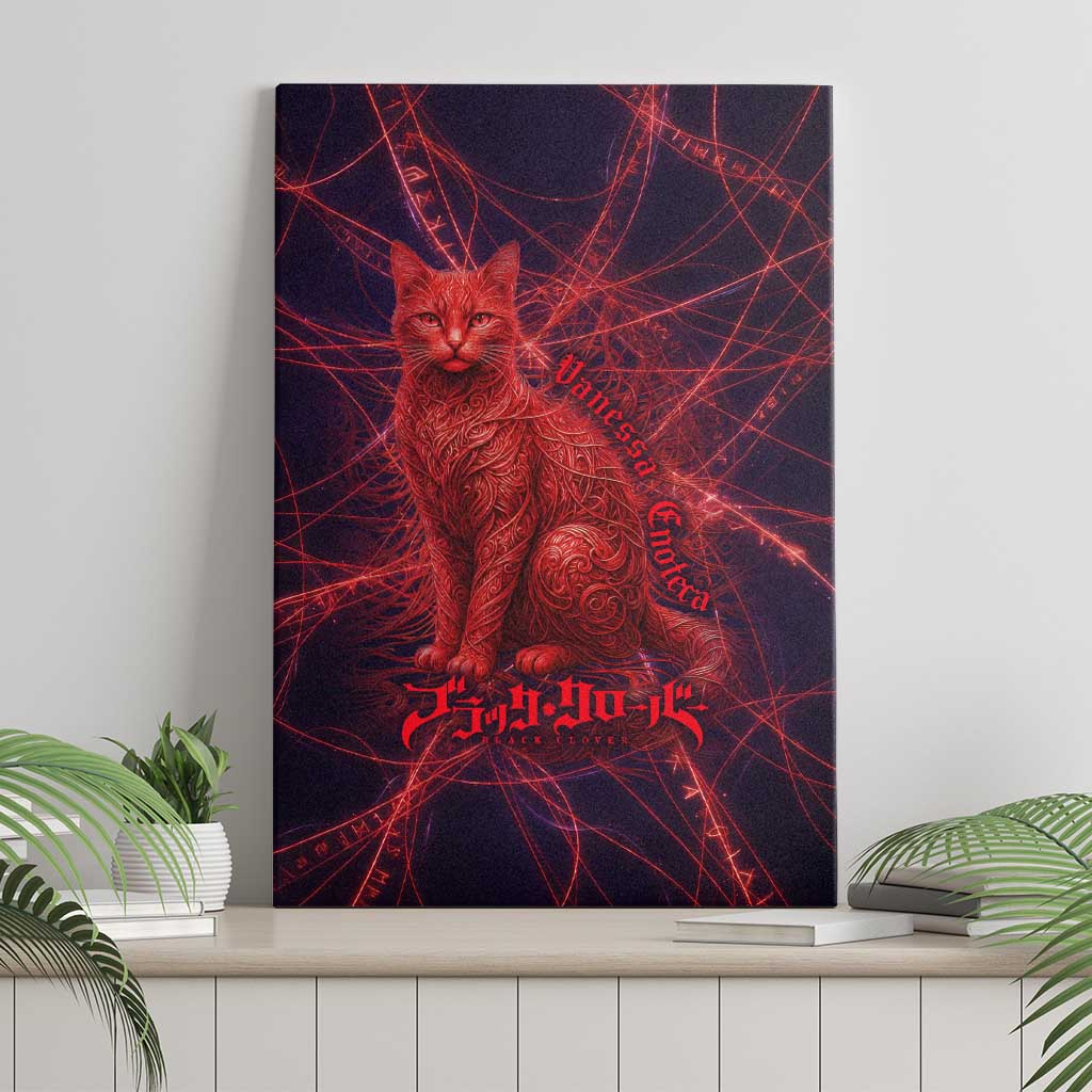 Vanessa Enoteca Black Clover Canvas Wall Art Arcane Thread Magic Style with Mystic Red Cat Motif