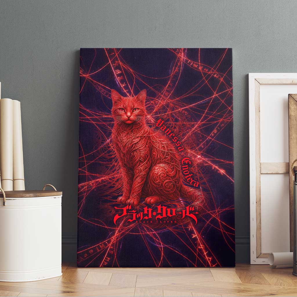 Vanessa Enoteca Black Clover Canvas Wall Art Arcane Thread Magic Style with Mystic Red Cat Motif