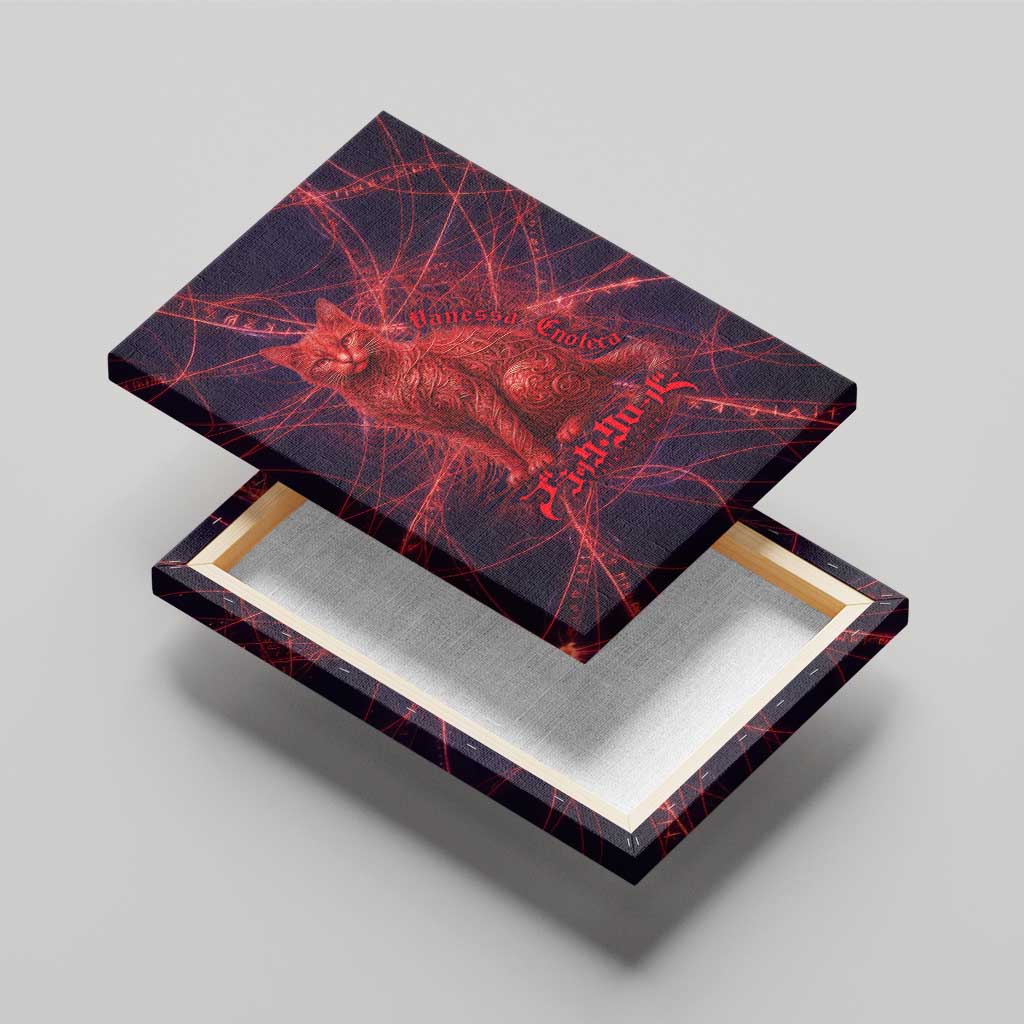 Vanessa Enoteca Black Clover Canvas Wall Art Arcane Thread Magic Style with Mystic Red Cat Motif