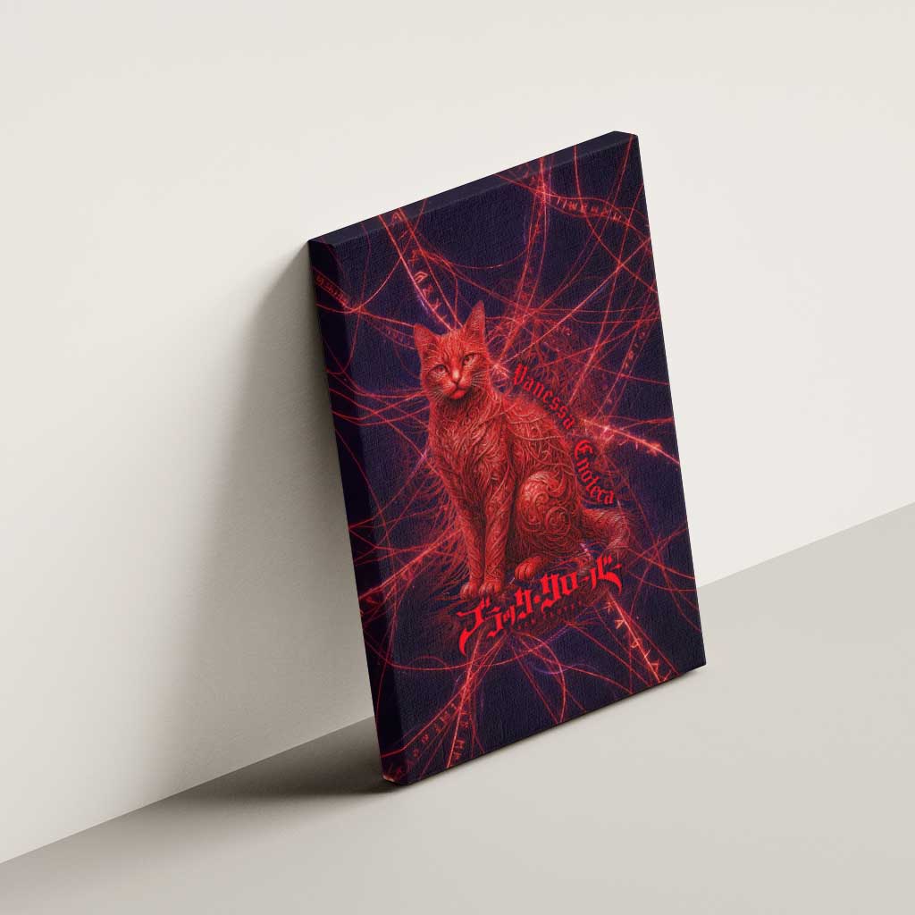 Vanessa Enoteca Black Clover Canvas Wall Art Arcane Thread Magic Style with Mystic Red Cat Motif