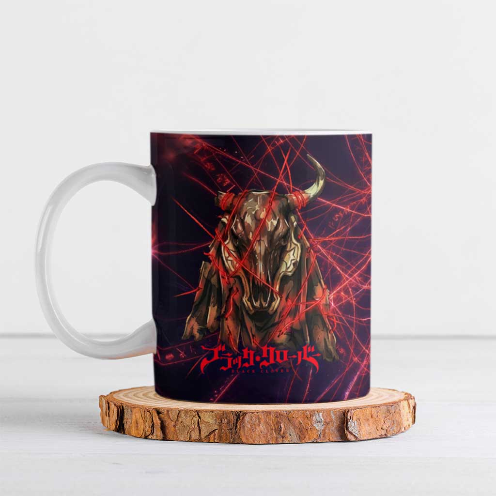 Vanessa Enoteca Black Clover Ceramic Mug Arcane Thread Magic Style with Mystic Red Cat Motif