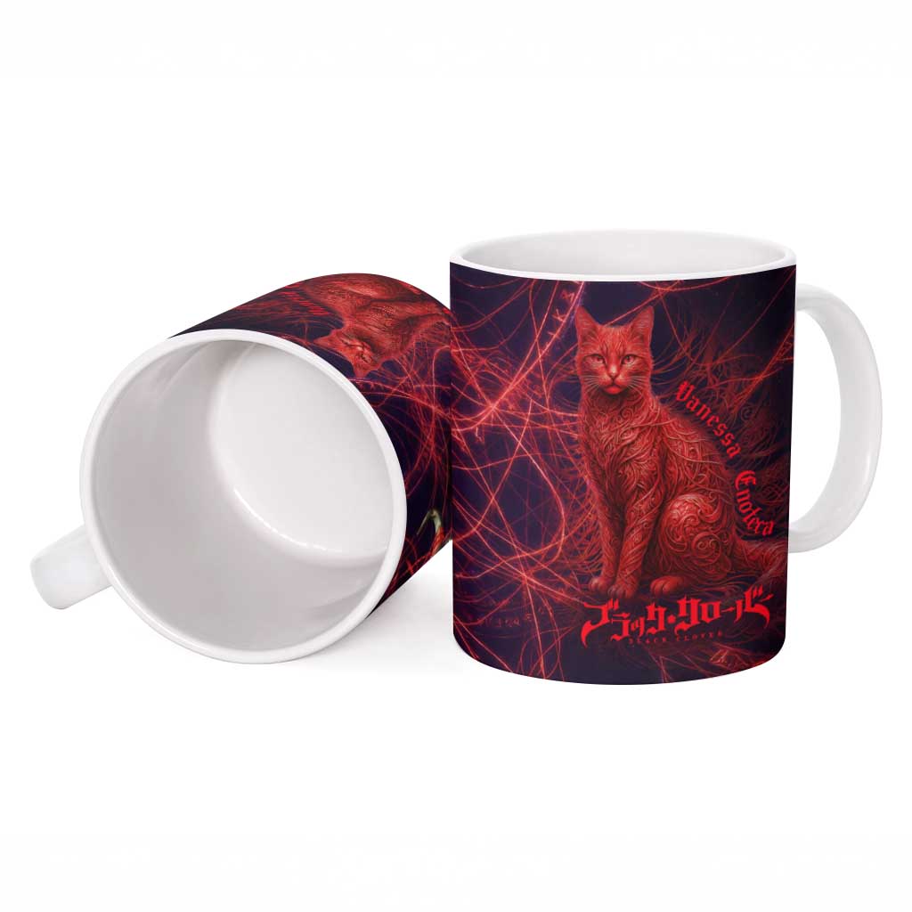 Vanessa Enoteca Black Clover Ceramic Mug Arcane Thread Magic Style with Mystic Red Cat Motif