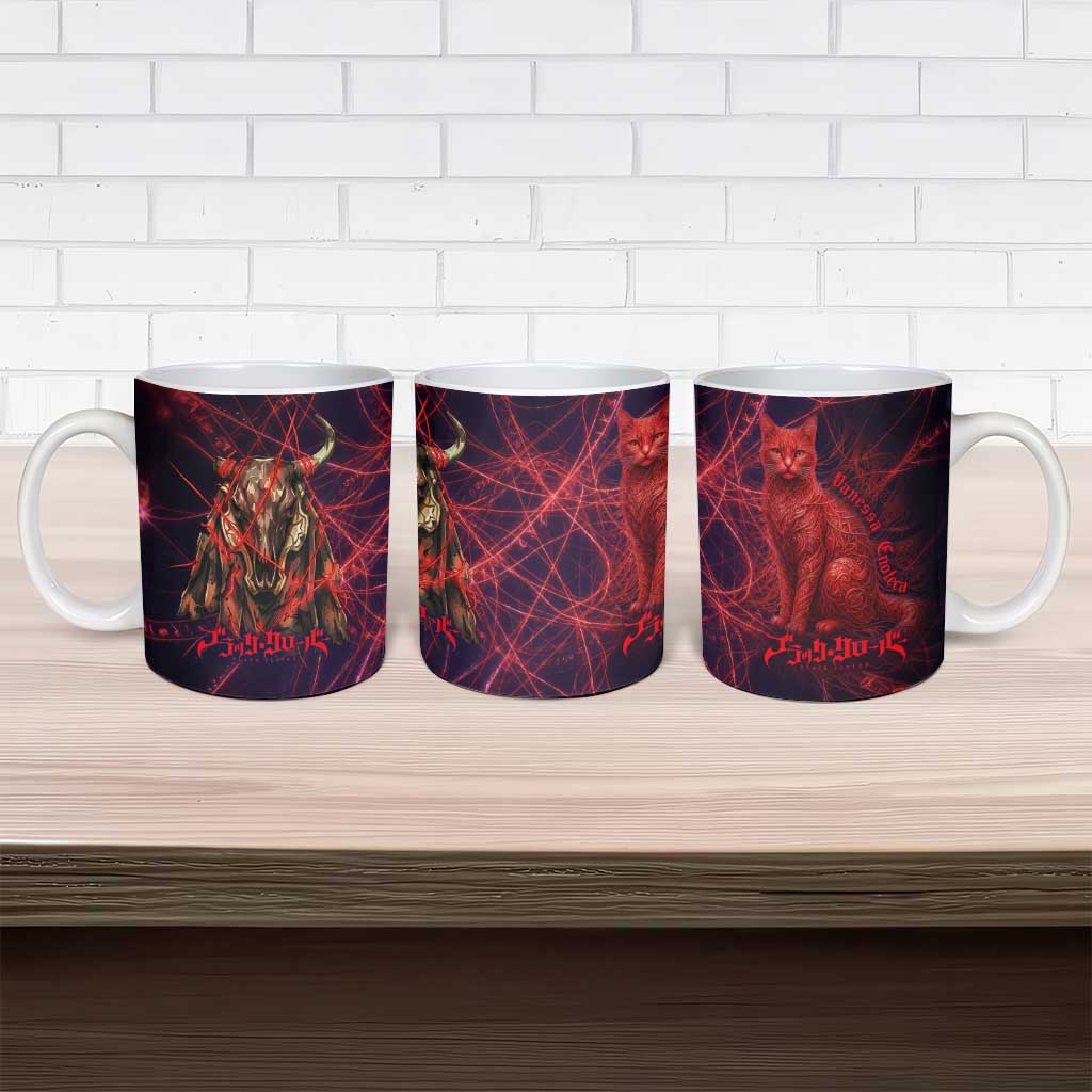 Vanessa Enoteca Black Clover Ceramic Mug Arcane Thread Magic Style with Mystic Red Cat Motif