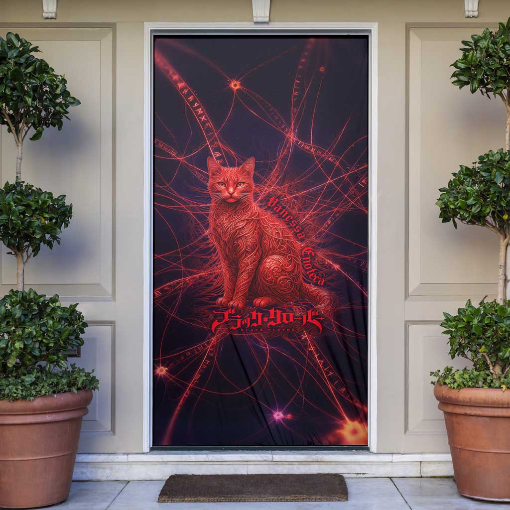 Vanessa Enoteca Black Clover Door Cover Arcane Thread Magic Style with Mystic Red Cat Motif