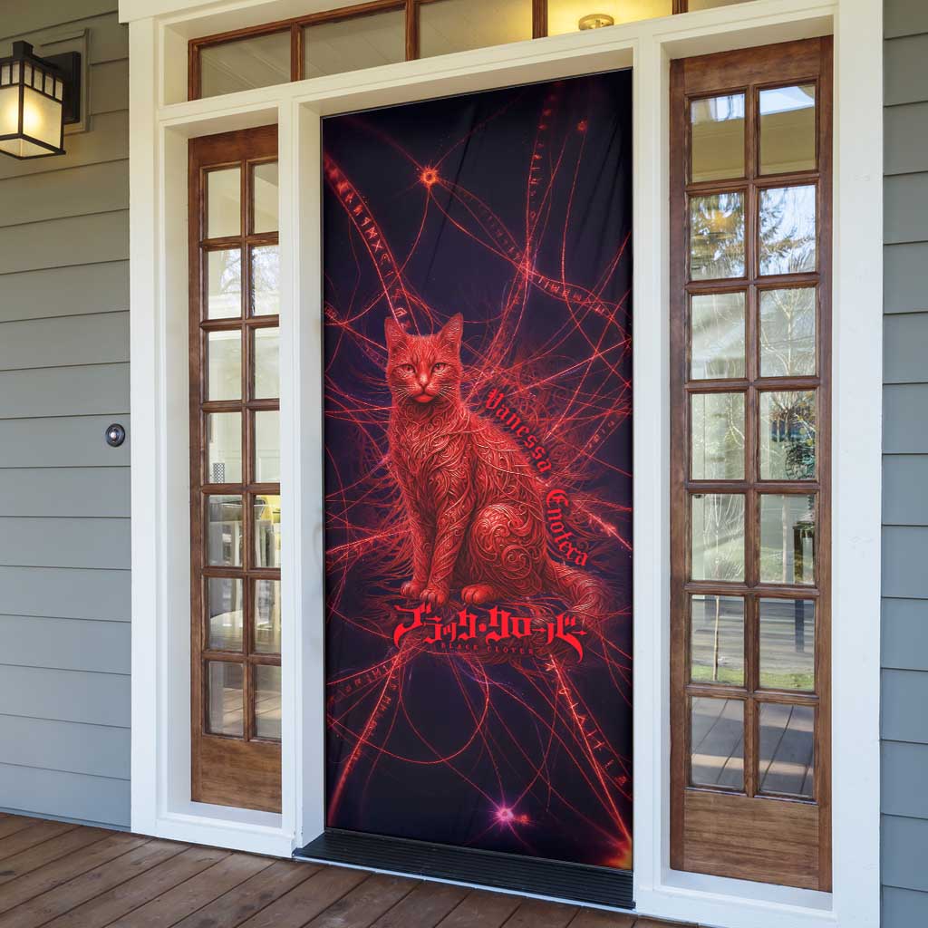 Vanessa Enoteca Black Clover Door Cover Arcane Thread Magic Style with Mystic Red Cat Motif