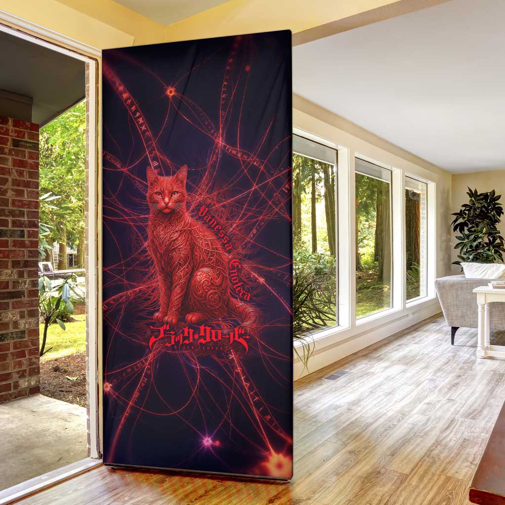 Vanessa Enoteca Black Clover Door Cover Arcane Thread Magic Style with Mystic Red Cat Motif