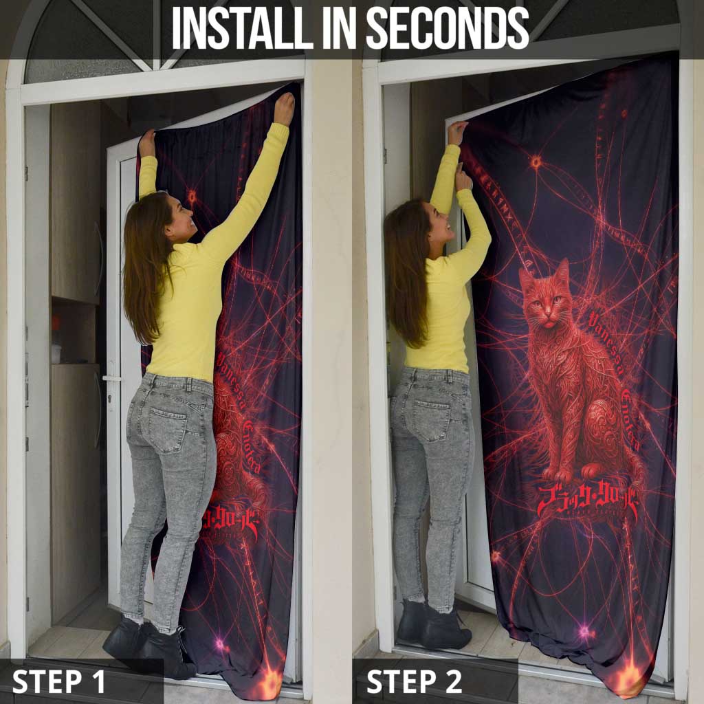 Vanessa Enoteca Black Clover Door Cover Arcane Thread Magic Style with Mystic Red Cat Motif
