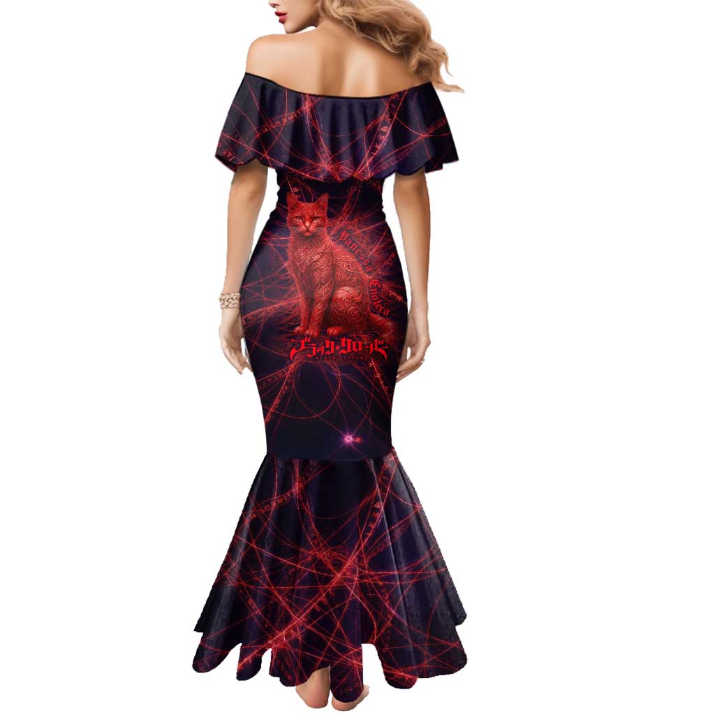 Vanessa Enoteca Black Clover Family Matching Mermaid Dress and Hawaiian Shirt Arcane Thread Magic Style with Mystic Red Cat Motif