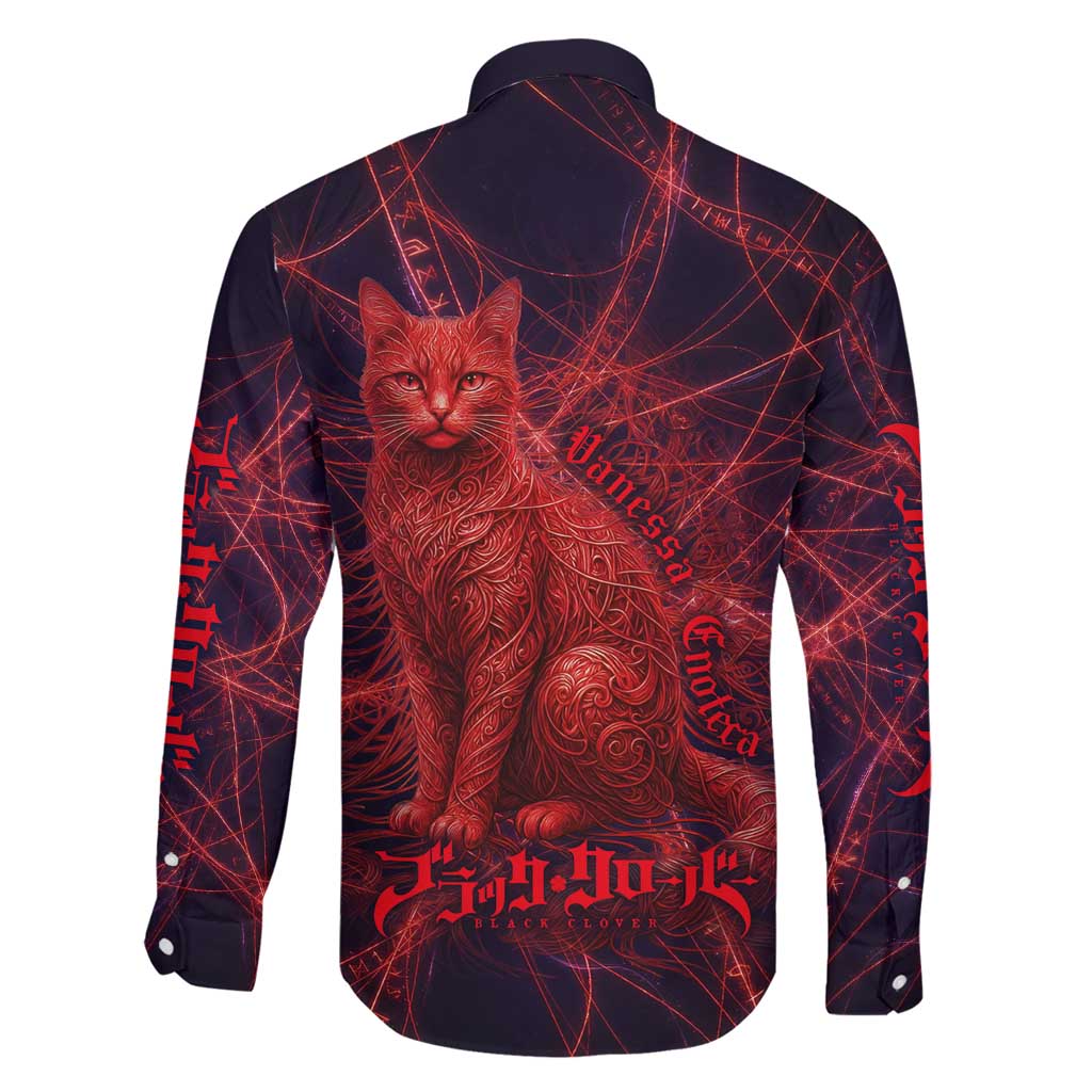 Vanessa Enoteca Black Clover Family Matching Off The Shoulder Long Sleeve Dress and Hawaiian Shirt Arcane Thread Magic Style with Mystic Red Cat Motif