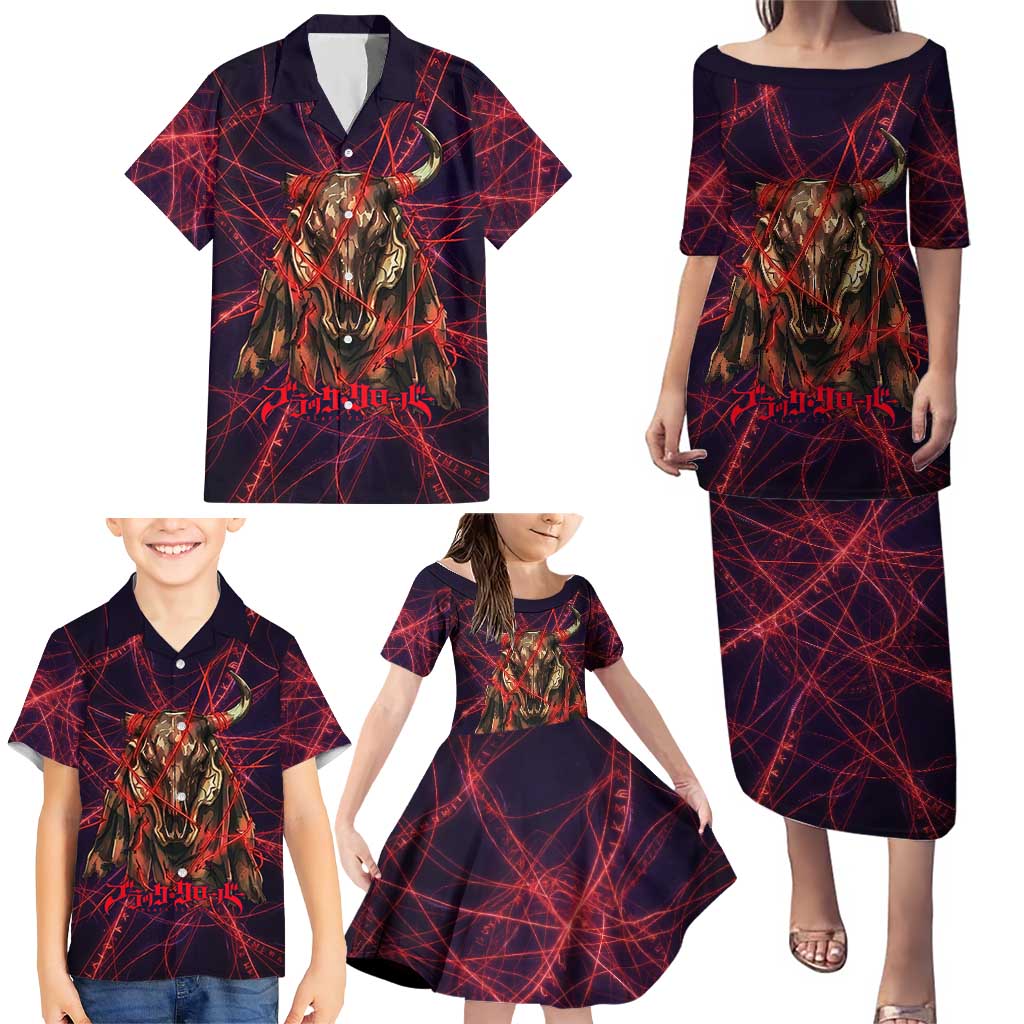 Vanessa Enoteca Black Clover Family Matching Puletasi and Hawaiian Shirt Arcane Thread Magic Style with Mystic Red Cat Motif