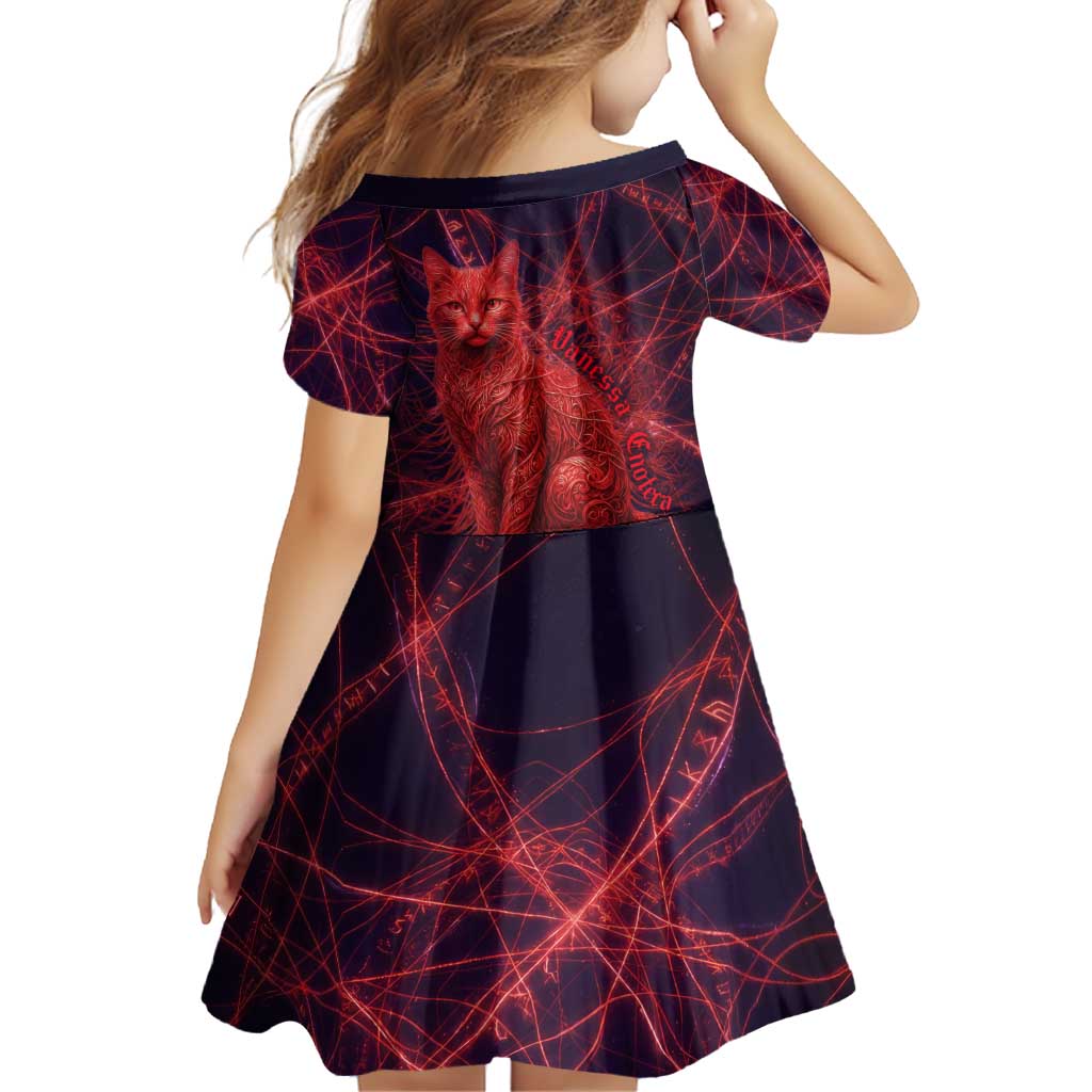 Vanessa Enoteca Black Clover Family Matching Short Sleeve Bodycon Dress and Hawaiian Shirt Arcane Thread Magic Style with Mystic Red Cat Motif