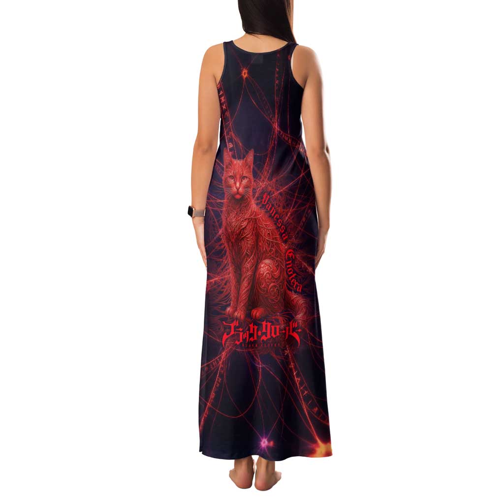 Vanessa Enoteca Black Clover Family Matching Tank Maxi Dress and Hawaiian Shirt Arcane Thread Magic Style with Mystic Red Cat Motif