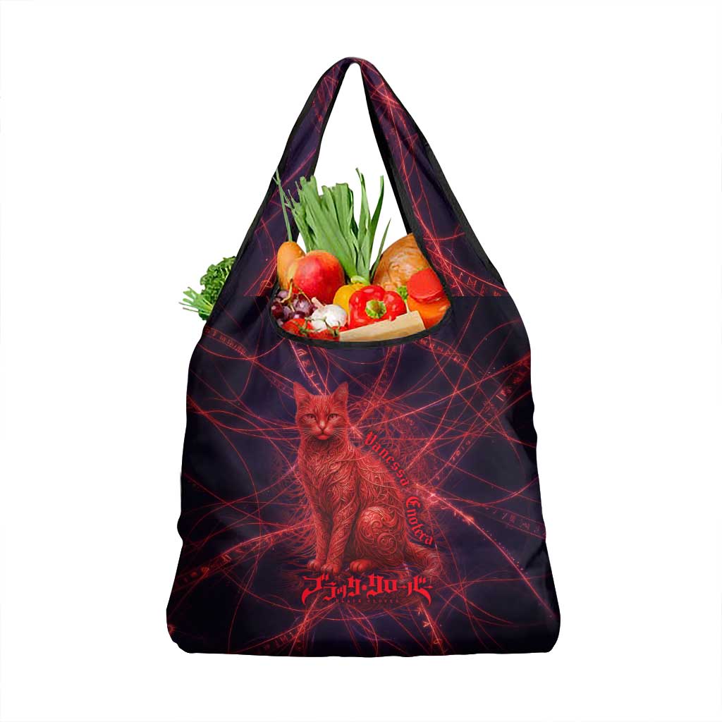 Vanessa Enoteca Black Clover Grocery Bag Arcane Thread Magic Style with Mystic Red Cat Motif