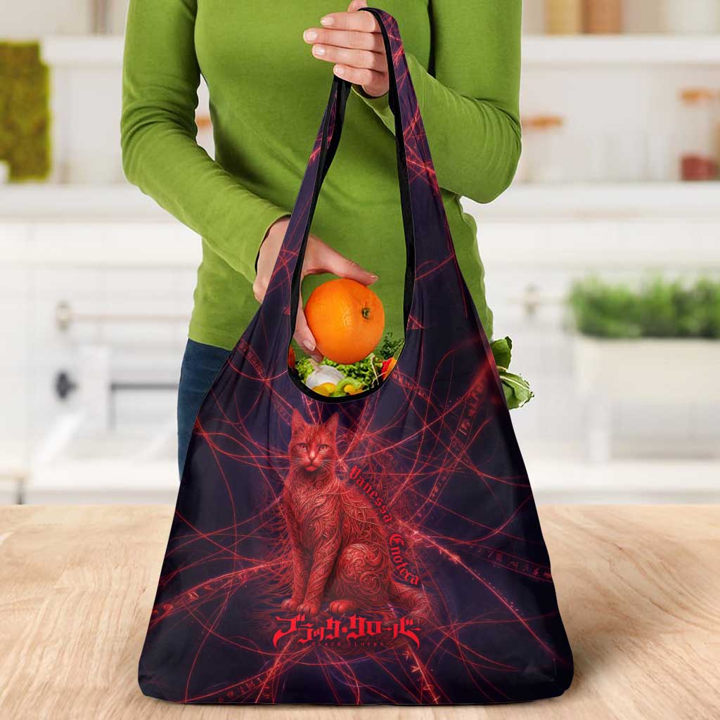 Vanessa Enoteca Black Clover Grocery Bag Arcane Thread Magic Style with Mystic Red Cat Motif