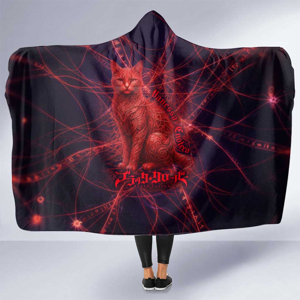 Vanessa Enoteca Black Clover Hooded Blanket Arcane Thread Magic Style with Mystic Red Cat Motif