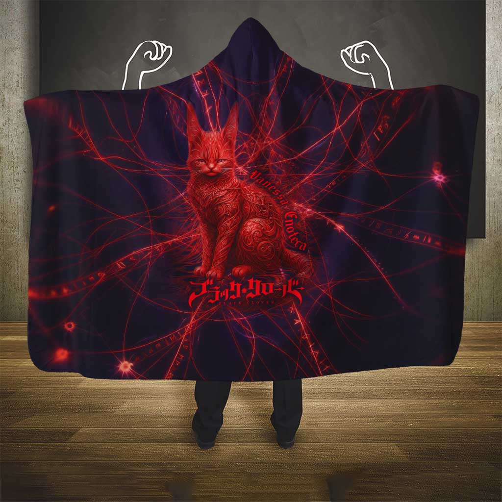 Vanessa Enoteca Black Clover Hooded Blanket Arcane Thread Magic Style with Mystic Red Cat Motif