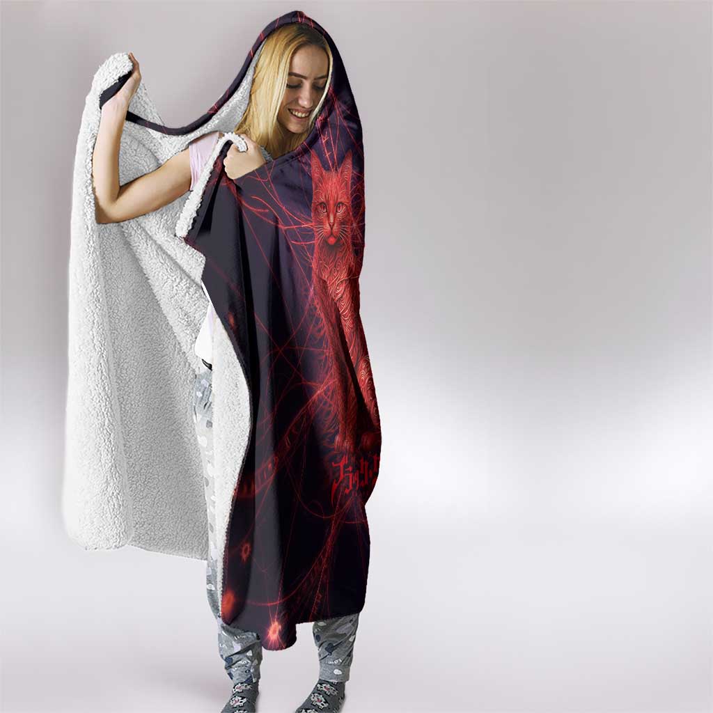 Vanessa Enoteca Black Clover Hooded Blanket Arcane Thread Magic Style with Mystic Red Cat Motif