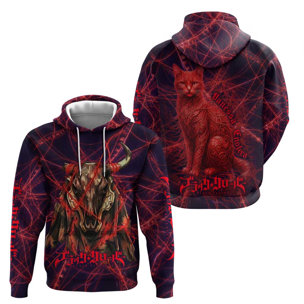 Vanessa Enoteca Black Clover Hoodie Arcane Thread Magic Style with Mystic Red Cat Motif
