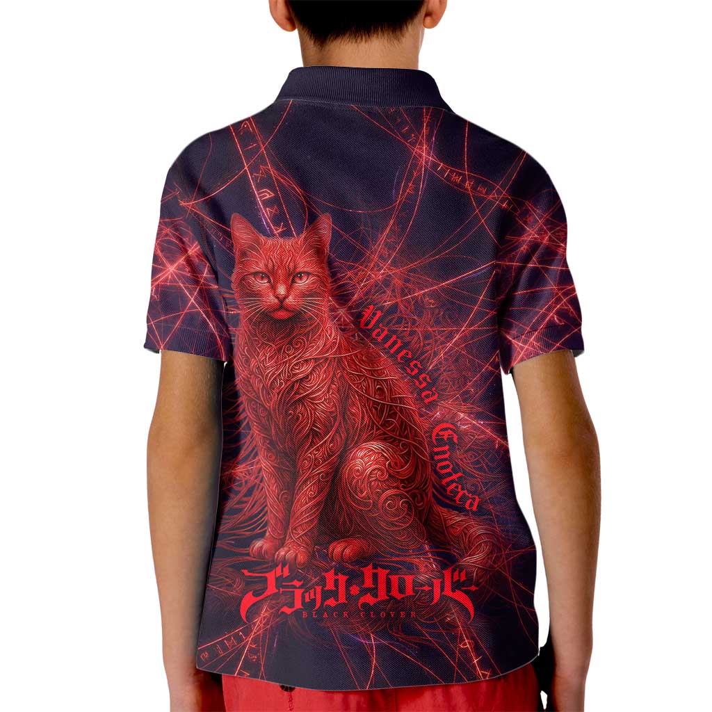 Vanessa Enoteca Black Clover Kid Polo Shirt Arcane Thread Magic Style with Mystic Red Cat Motif