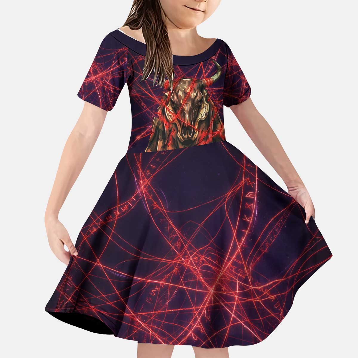 Vanessa Enoteca Black Clover Kid Short Sleeve Dress Arcane Thread Magic Style with Mystic Red Cat Motif