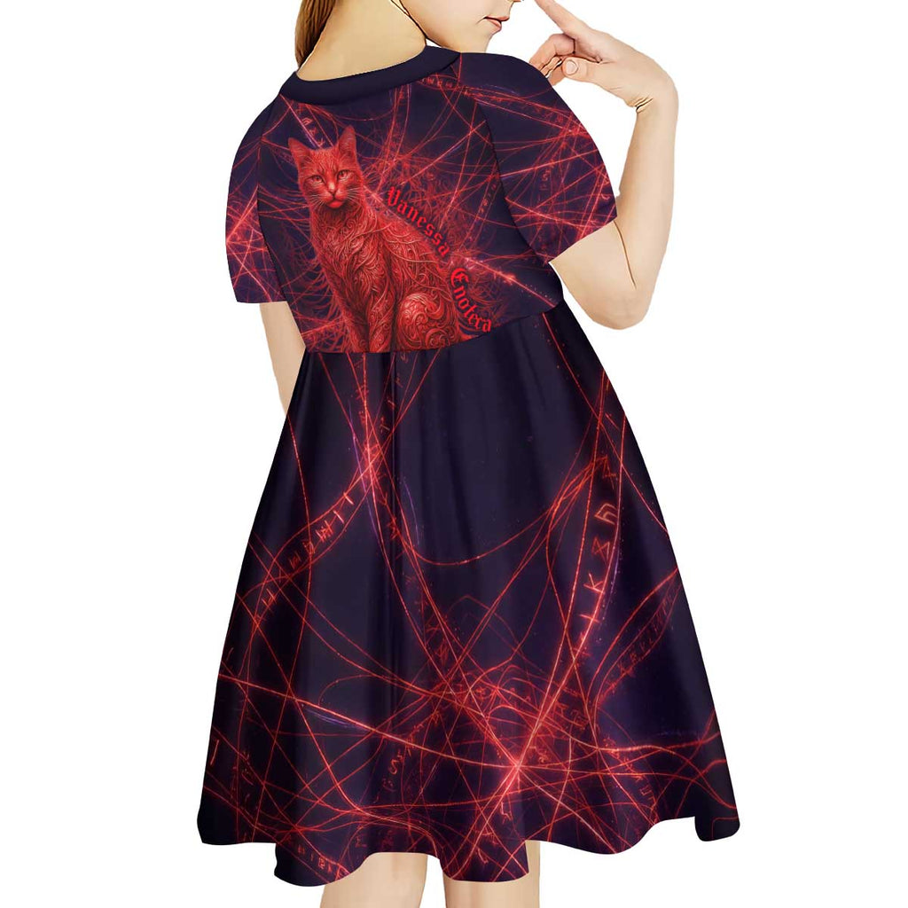 Vanessa Enoteca Black Clover Kid Short Sleeve Dress Arcane Thread Magic Style with Mystic Red Cat Motif
