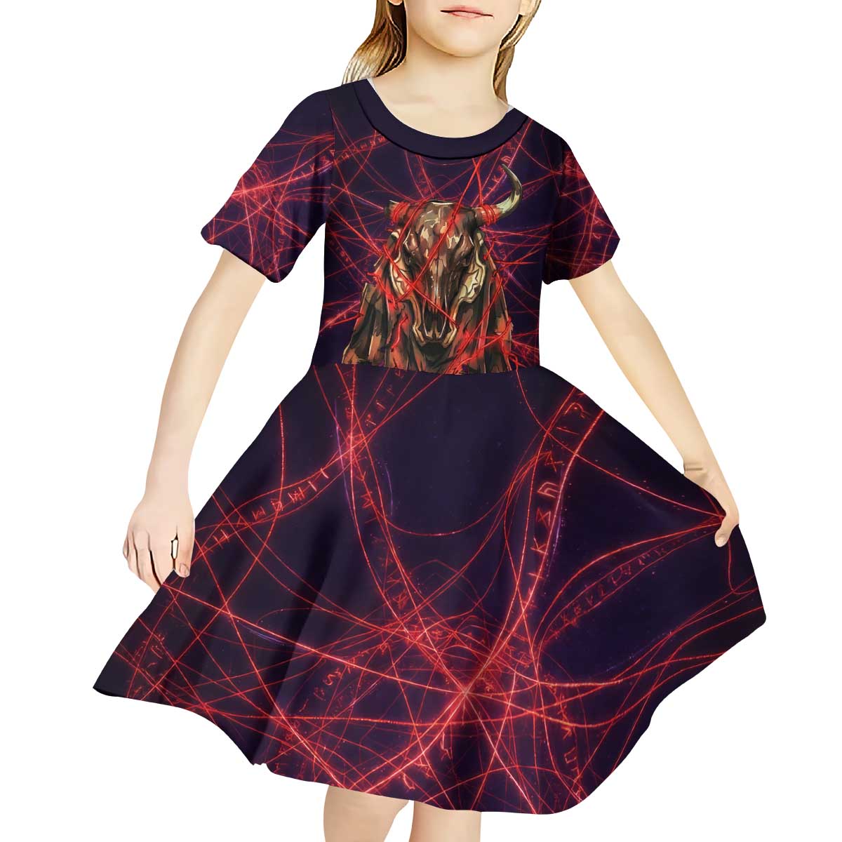 Vanessa Enoteca Black Clover Kid Short Sleeve Dress Arcane Thread Magic Style with Mystic Red Cat Motif