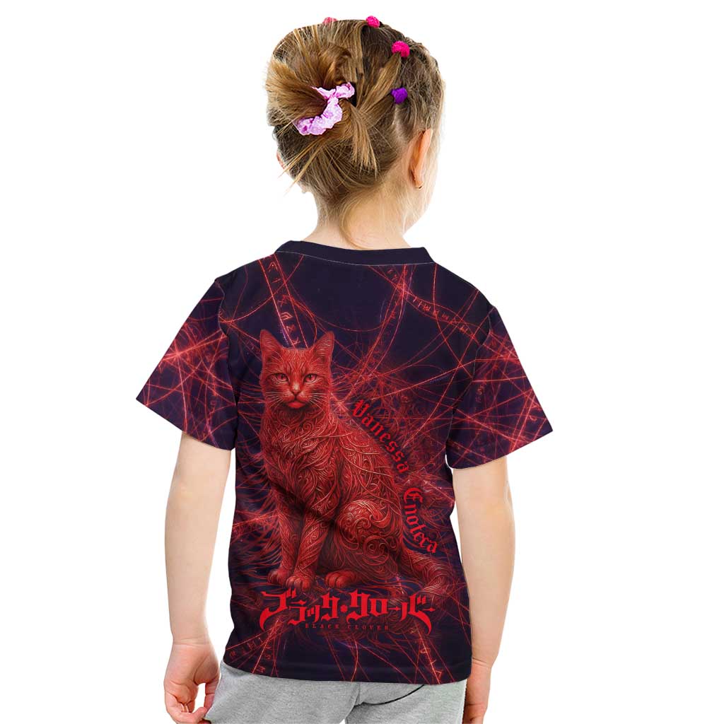 Vanessa Enoteca Black Clover Kid T Shirt Arcane Thread Magic Style with Mystic Red Cat Motif