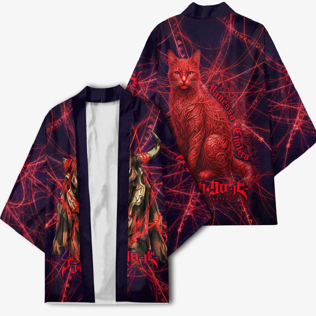 Vanessa Enoteca Black Clover Kimono Arcane Thread Magic Style with Mystic Red Cat Motif