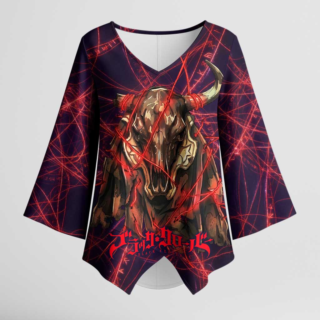 Vanessa Enoteca Black Clover Kimono Sleeve Blouse Arcane Thread Magic Style with Mystic Red Cat Motif