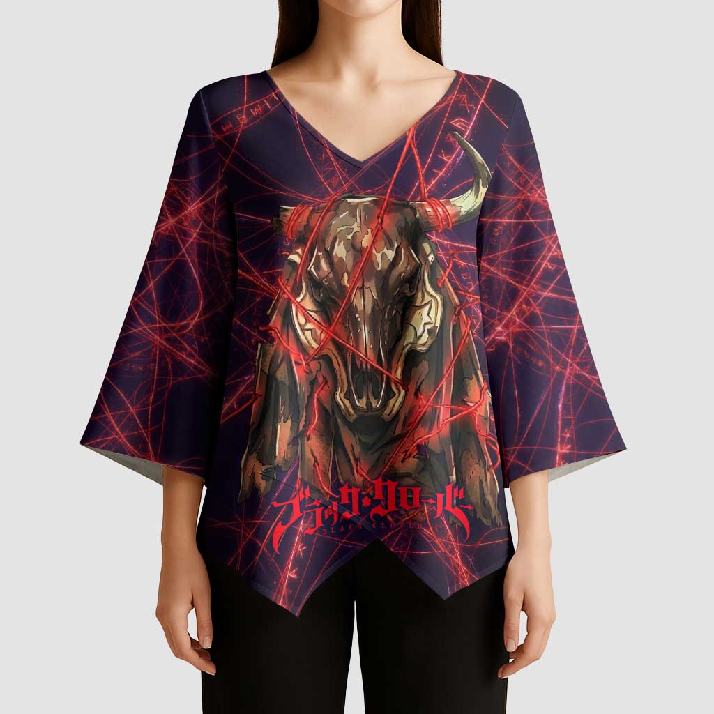 Vanessa Enoteca Black Clover Kimono Sleeve Blouse Arcane Thread Magic Style with Mystic Red Cat Motif