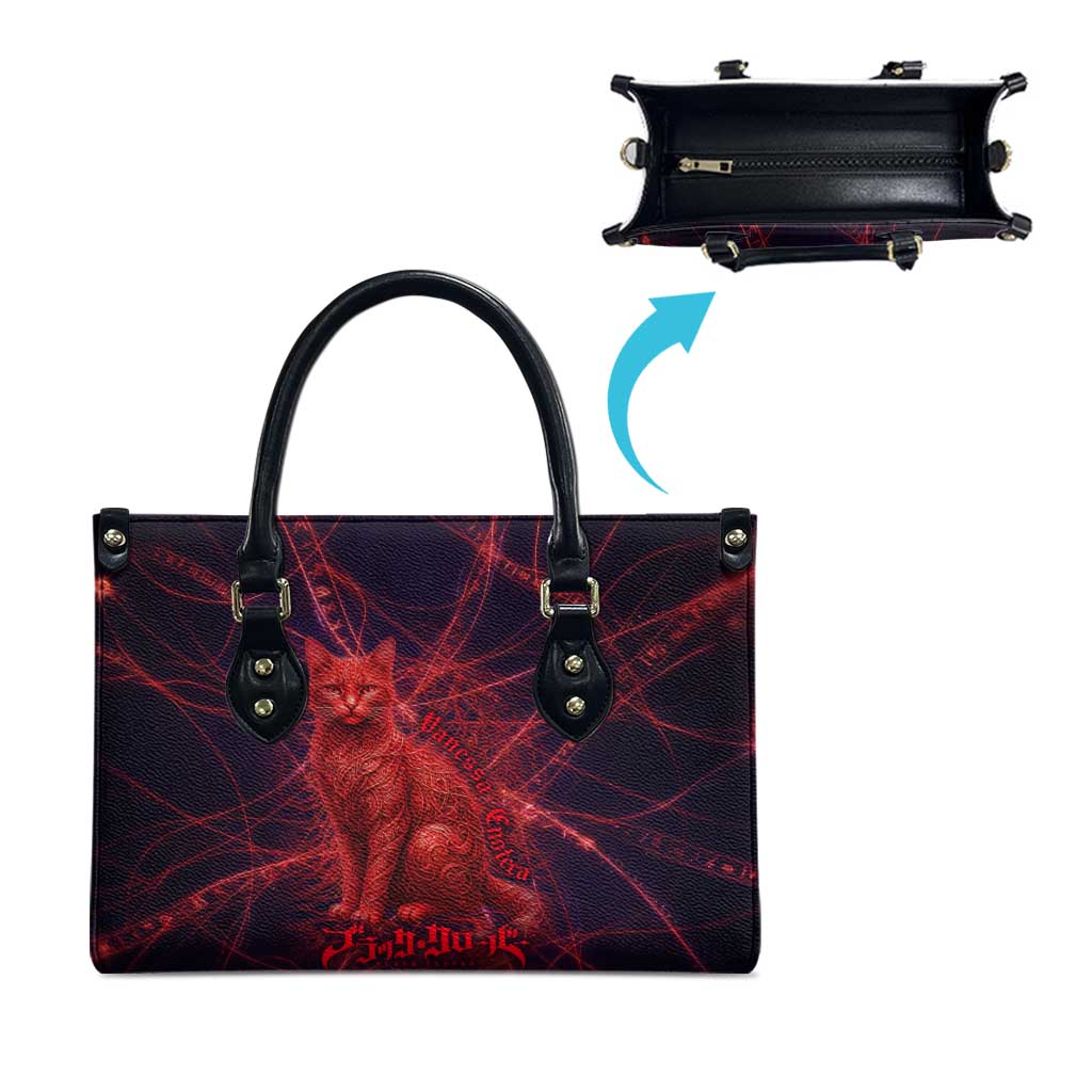 Vanessa Enoteca Black Clover Leather Bag Arcane Thread Magic Style with Mystic Red Cat Motif
