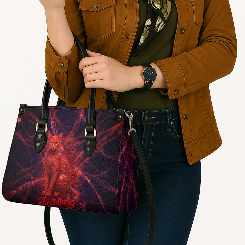 Vanessa Enoteca Black Clover Leather Bag Arcane Thread Magic Style with Mystic Red Cat Motif