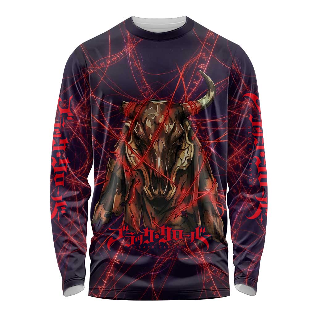 Vanessa Enoteca Black Clover Long Sleeve Shirt Arcane Thread Magic Style with Mystic Red Cat Motif