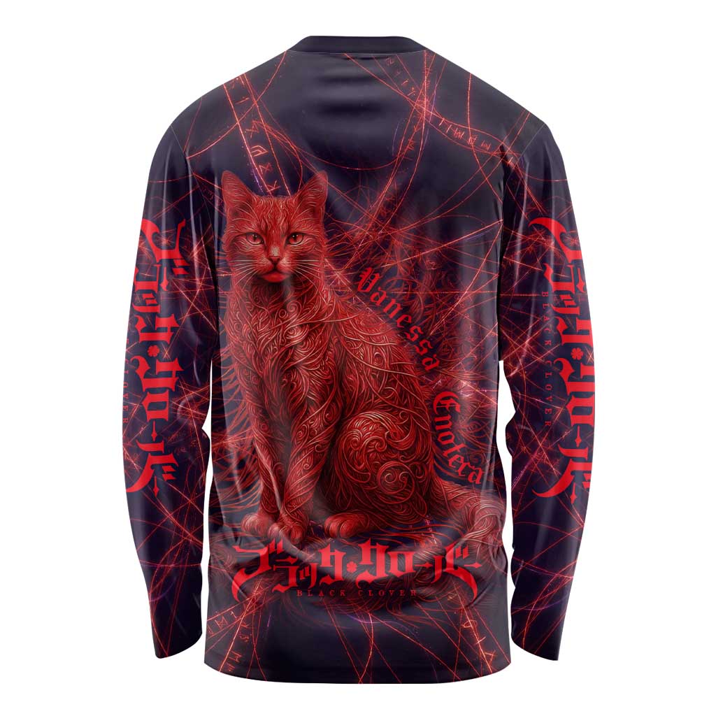 Vanessa Enoteca Black Clover Long Sleeve Shirt Arcane Thread Magic Style with Mystic Red Cat Motif