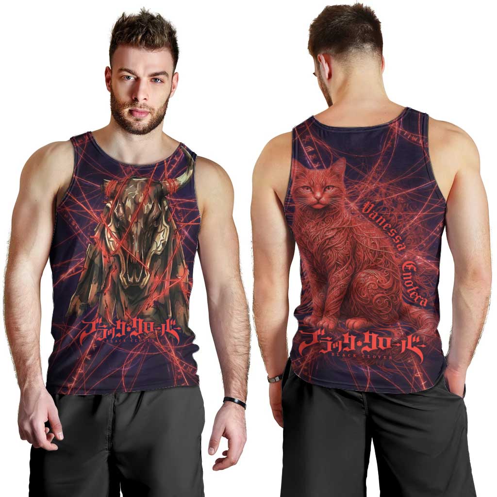 Vanessa Enoteca Black Clover Men Tank Top Arcane Thread Magic Style with Mystic Red Cat Motif