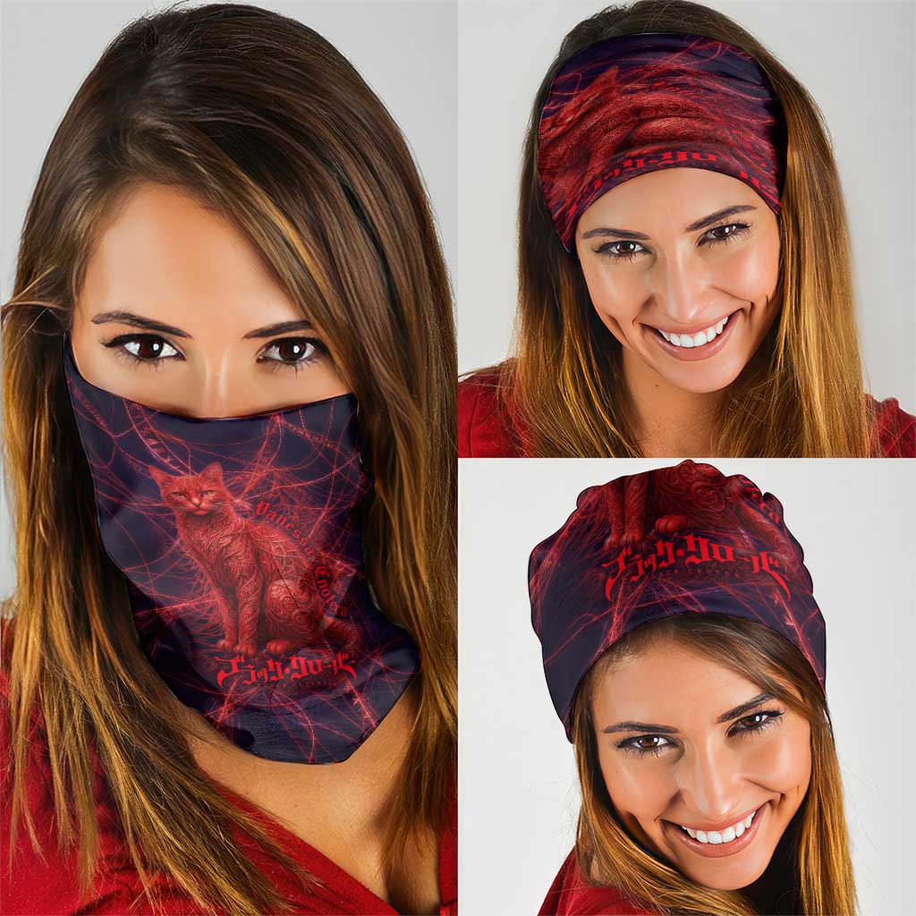 Vanessa Enoteca Black Clover Neck Gaiter Arcane Thread Magic Style with Mystic Red Cat Motif