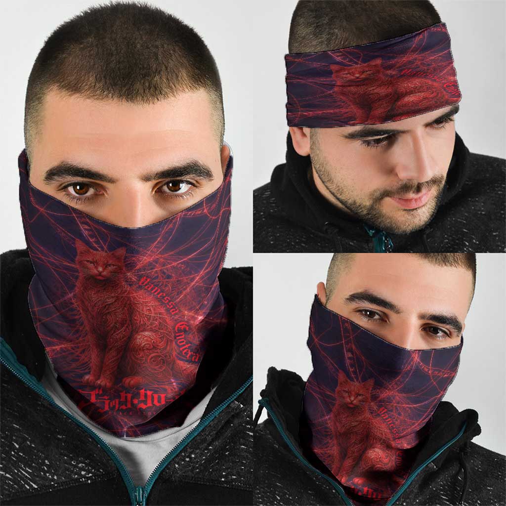 Vanessa Enoteca Black Clover Neck Gaiter Arcane Thread Magic Style with Mystic Red Cat Motif