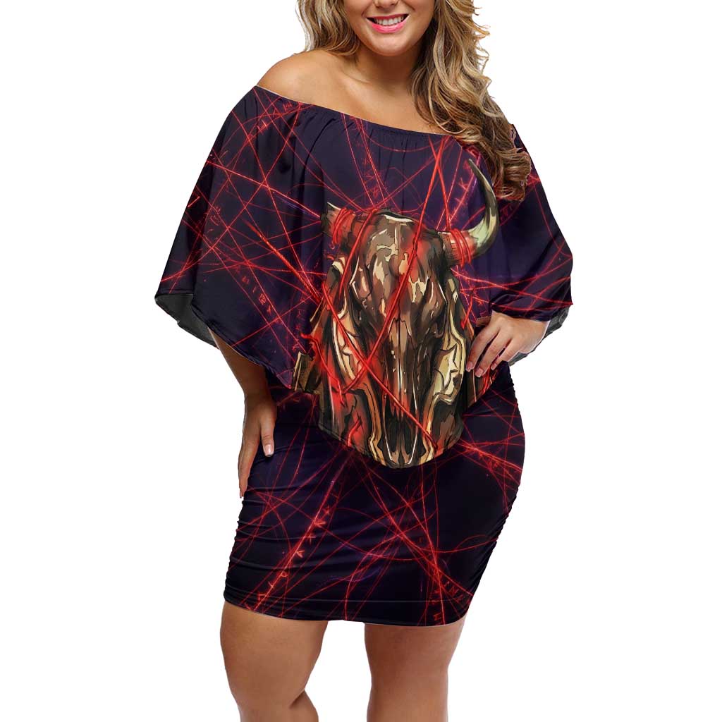 Vanessa Enoteca Black Clover Off Shoulder Short Dress Arcane Thread Magic Style with Mystic Red Cat Motif