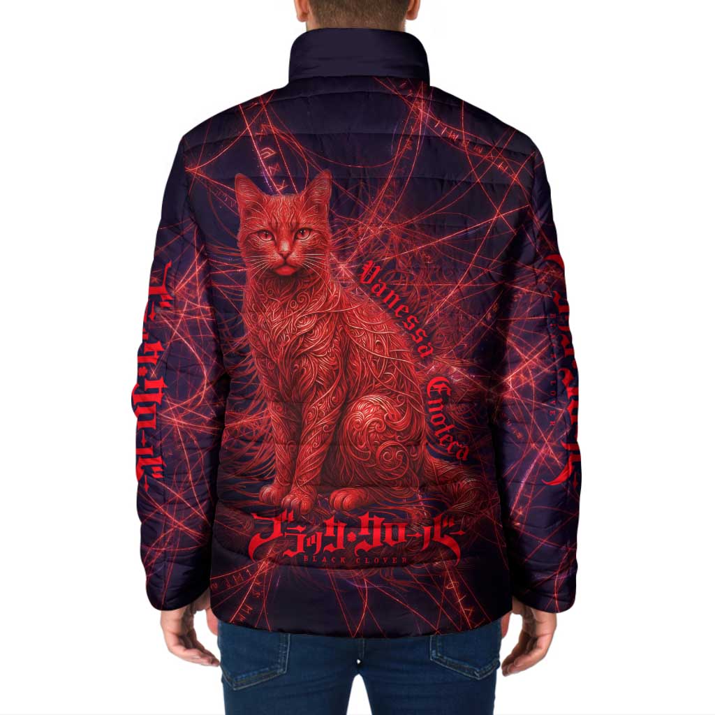 Vanessa Enoteca Black Clover Padded Jacket Arcane Thread Magic Style with Mystic Red Cat Motif